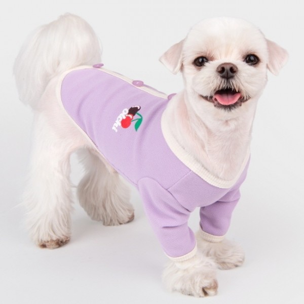 페오펫몰,올치 강아지 가을 옷 체리 버튼 티셔츠