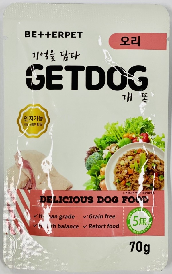 페오펫몰,베러펫 개똑 강아지 습식사료 주식 파우치 오리맛 70g