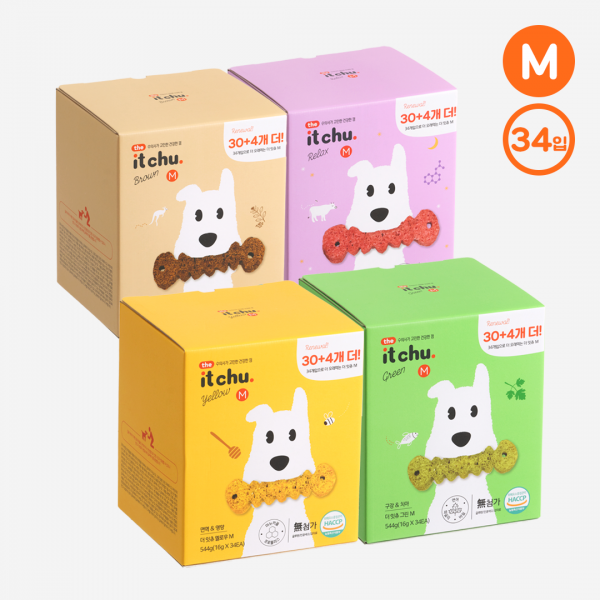 페오펫몰,[핏펫] 잇츄 오리지널 M 34개입 (옐로우/그린/브라운/꿀잠츄) 대용량