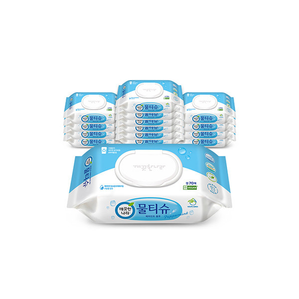 페오펫몰,[따스한특가]깨끗한나라 물티슈 페퍼민트 블루 캡형 70매 15개