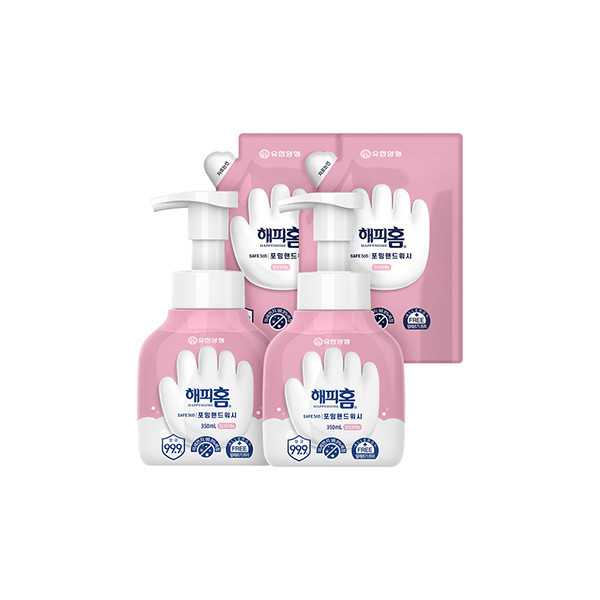 [반려인혜택]해피홈 SAFE365 핸드워시 핑크 용기 350ml 2개+리필 200ml 2개