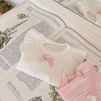 크레용펫 강아지 옷 리본 골지 프릴 티 실내복