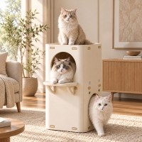 크레용펫 냥빌딩 고양이 숨숨집 3단 아파트