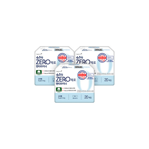 페오펫몰,[반려인혜택]깨끗한나라 생리대 순수한면 제로 라이너 롱 20P 3개