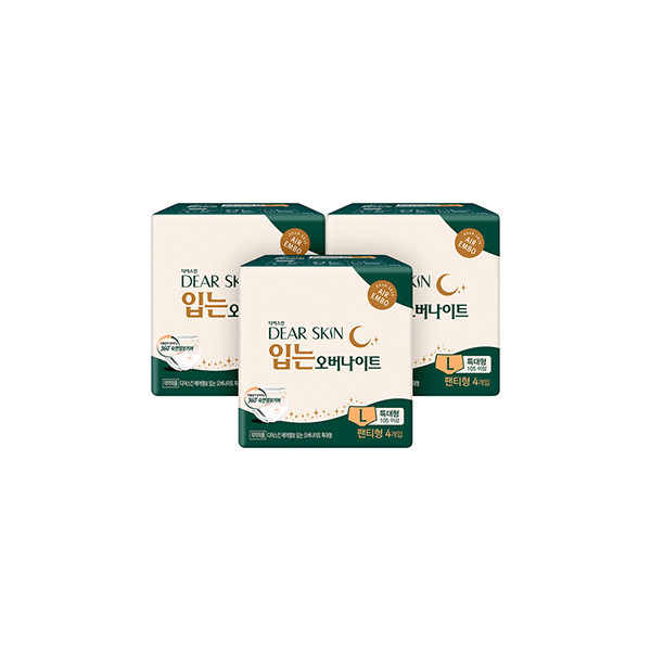 페오펫몰,[반려인혜택]깨끗한나라 디어스킨 에어엠보 입는오버나이트 뉴 특대형 4P 3개