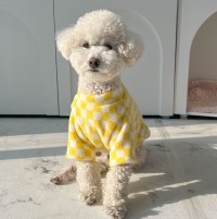 체커보드 옐로우 강아지후리스 티셔츠
