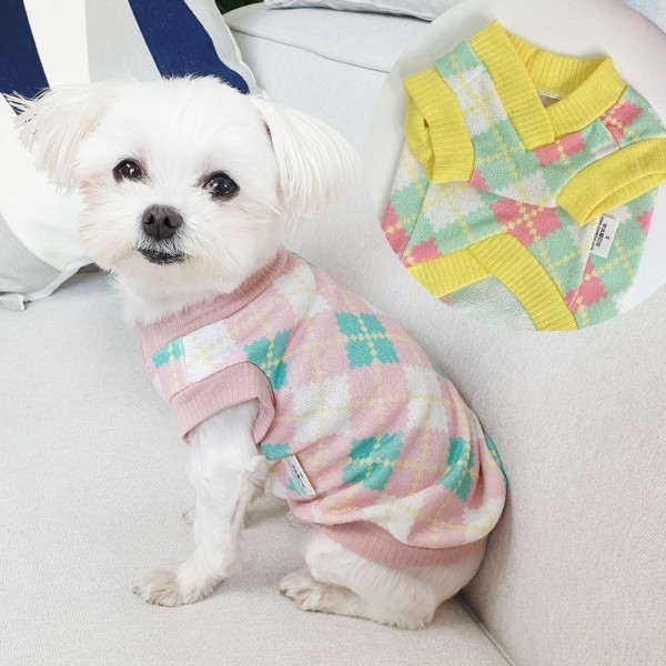 페오펫몰,아가일티셔츠 강아지옷 실내복 강아지명품옷 애견옷