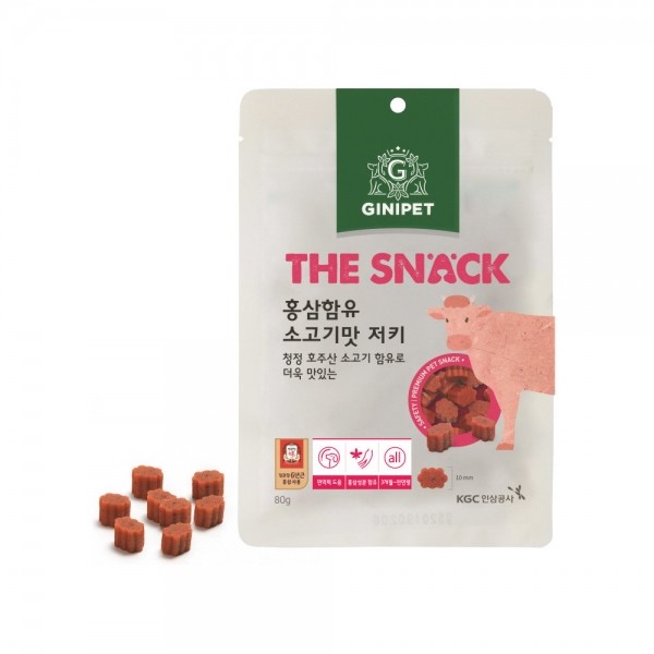 페오펫몰,정관장 지니펫 더스낵 홍삼함유 저키 80g 2종 택 1 (소고기맛/연어맛)