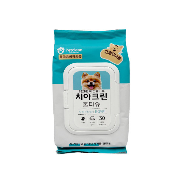 [펫크린애견물티슈] 강아지 고양이 겸용 치아크린 물티슈 30매,1개