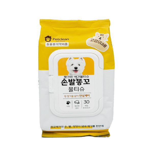[펫크린애견물티슈] 강아지 고양이 겸용 손발똥꼬 물티슈 30매,1개