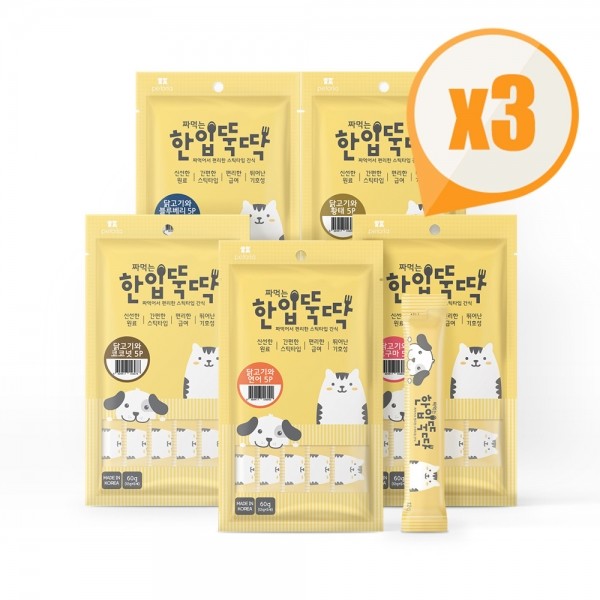 페오펫몰,[펫토리아] 국내산 강아지간식 짜먹는 한입뚝딱 (12gx5p) x3개 묶음