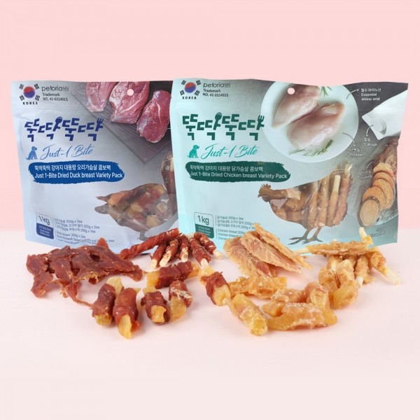 페오펫몰,펫토리아 뚝딱뚝딱 강아지간식 대용량 콤보 오리/치킨 1kg