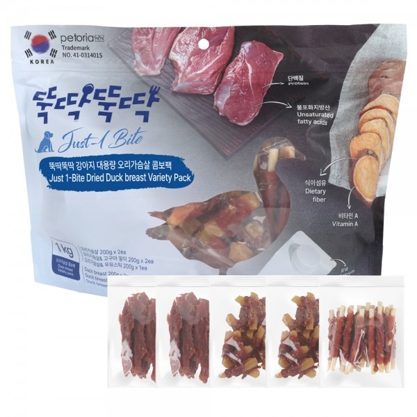 페오펫몰,펫토리아 뚝딱뚝딱 강아지간식 대용량 콤보 오리/치킨 1kg