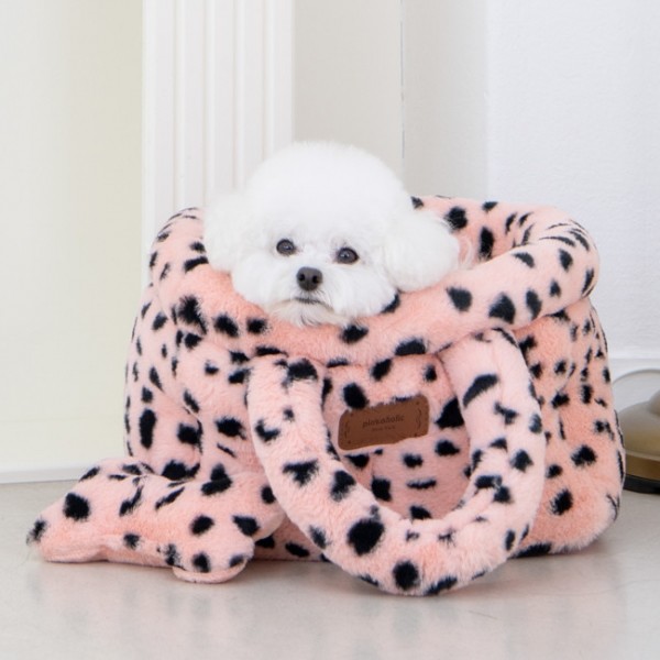 페오펫몰,퍼피아 강아지 편안한 호피 퍼 바구니 가방