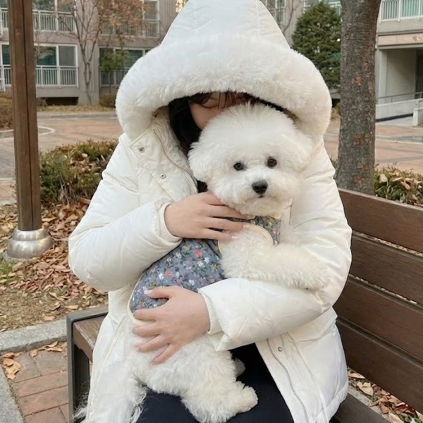 페오펫몰,하네스 필요없는 강아지 누빔 조끼 강아지 패딩 조끼 하네스 일체형 퀼팅 겨울 옷 누빔 산책용 꽃무늬 소형견 중형견