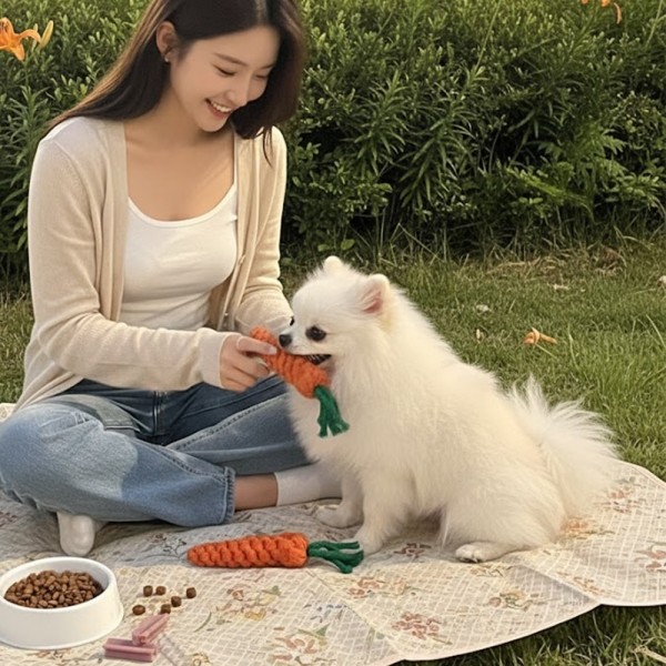 페오펫몰,튼튼한 면로프 강아지 노즈워크 당근 장난감 치석제거 터그놀이