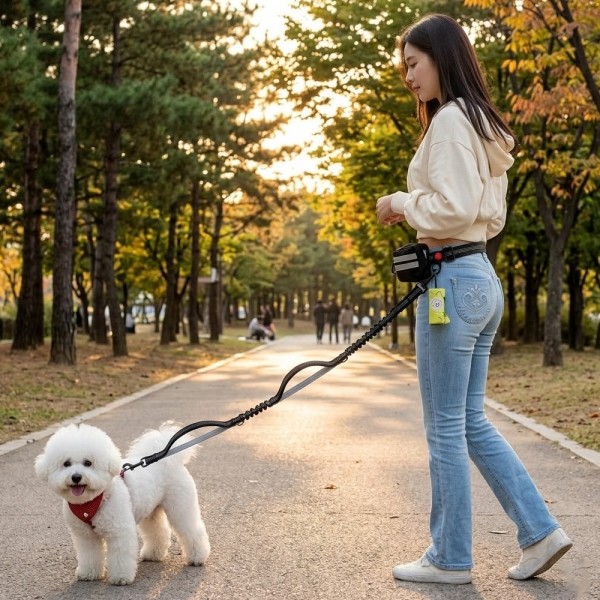 페오펫몰,고탄성 충격흡수 핸즈프리 강아지 리드줄 멀티 산책 파우치 벨트 세트 2종