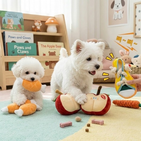 페오펫몰,우리 아이 스트레스 ZERO! 인기 장난감 4종 패키지 (사과/당근/갈비/신발)