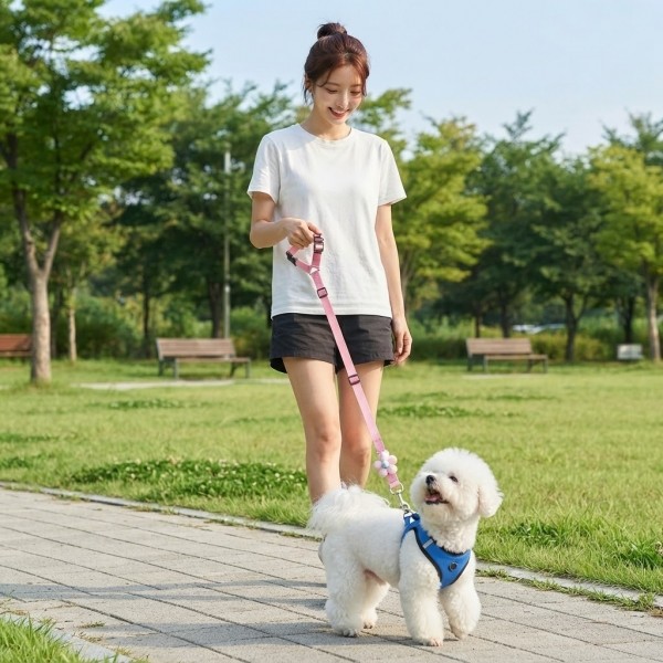 페오펫몰,[예보들] 프리미엄 플라워 2-in-1 강아지 차량용 안전벨트 및 산책 리드줄 세트