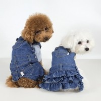 그루밍독 반려동물 빈티지 데님 오버롤 & 스커트 S-2XL, 1 colors