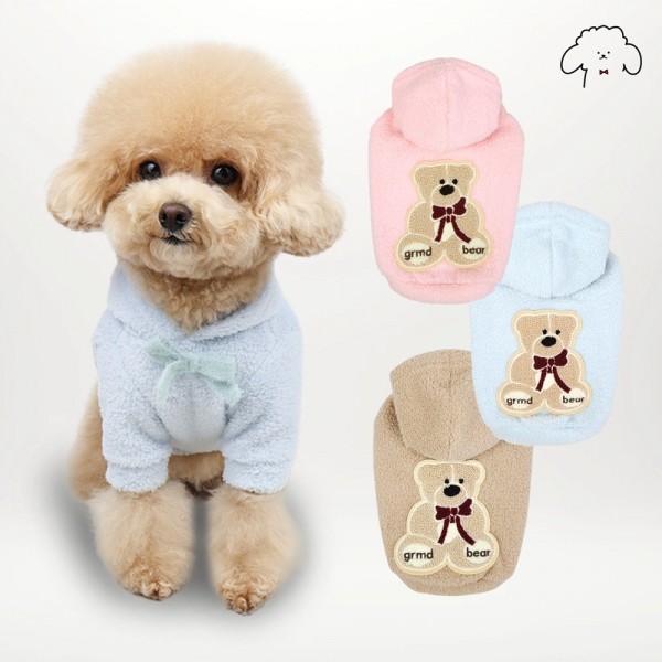 그루밍독 반려동물 강아지옷 젠틀 곰돌이 패치 플리스 후드 S-2XL, 3colors