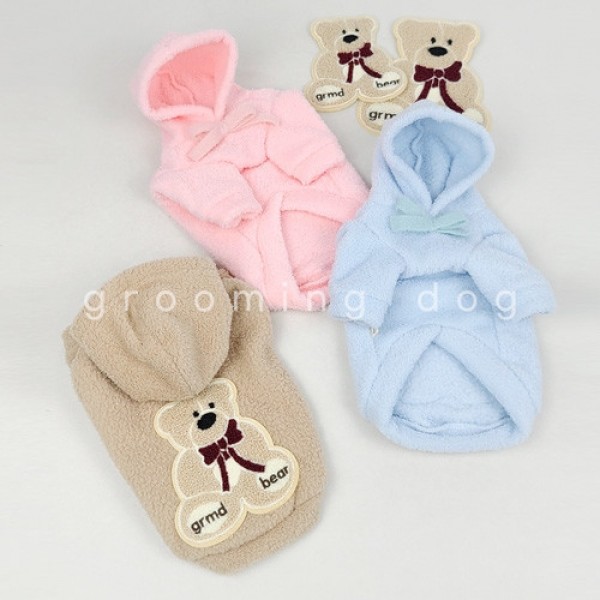 페오펫몰,그루밍독 반려동물 강아지옷 젠틀 곰돌이 패치 플리스 후드 S-2XL, 3colors