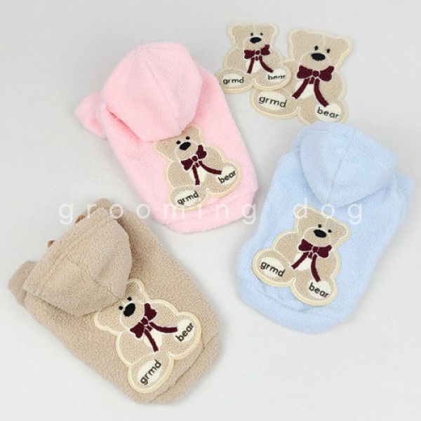 페오펫몰,그루밍독 반려동물 강아지옷 젠틀 곰돌이 패치 플리스 후드 S-2XL, 3colors