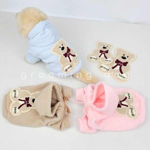 페오펫몰,그루밍독 반려동물 강아지옷 젠틀 곰돌이 패치 플리스 후드 S-2XL, 3colors