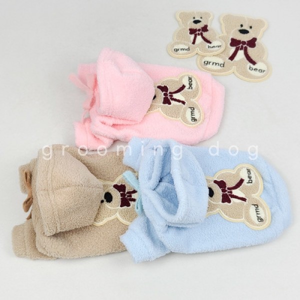 페오펫몰,그루밍독 반려동물 강아지옷 젠틀 곰돌이 패치 플리스 후드 S-2XL, 3colors