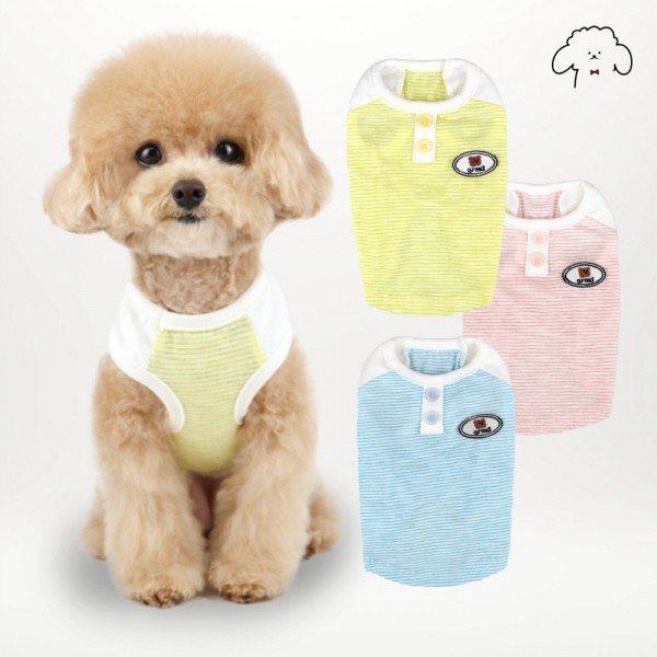 그루밍독 반려동물 단가라 캔디 민소매 나시 티셔츠 S-2XL, 3colors