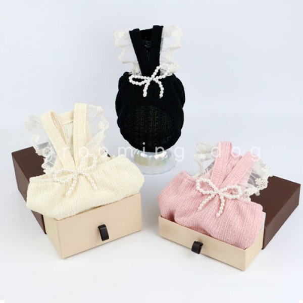 페오펫몰,그루밍독 반려동물 블링블링 왕리본 구슬 나시 티셔츠 S-XL, 3colors