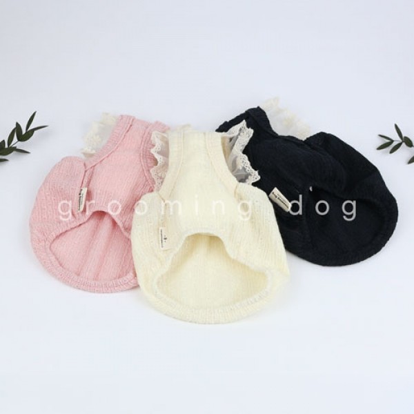 페오펫몰,그루밍독 반려동물 블링블링 왕리본 구슬 나시 티셔츠 S-XL, 3colors