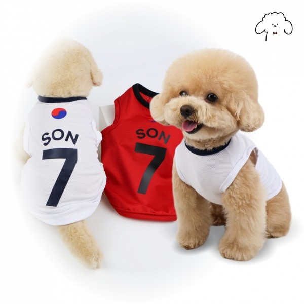 그루밍독 반려동물 축구 유니폼 쿨에버원단 태극싸커 민소매 나시 티셔츠 S-2XL, 2 colors
