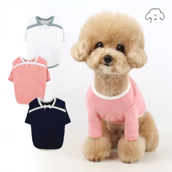 그루밍독 반려동물 심플리본 컬러배색 티셔츠 S-2XL, 3colors