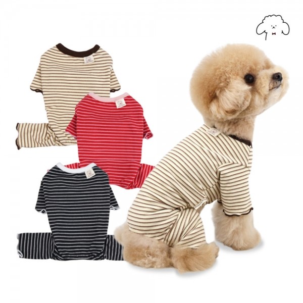 페오펫몰,그루밍독 반려동물 곰라벨 스트라이프 신축성 올인원 S-2XL, 3colors
