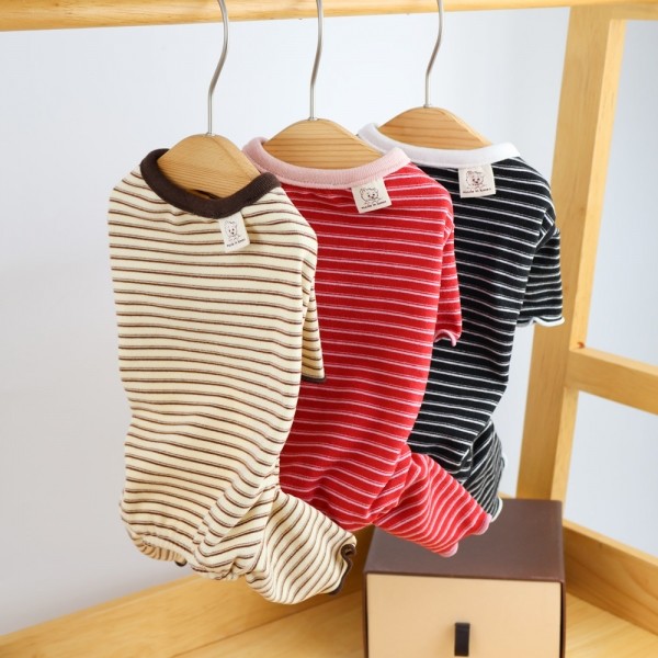 페오펫몰,그루밍독 반려동물 곰라벨 스트라이프 신축성 올인원 S-2XL, 3colors