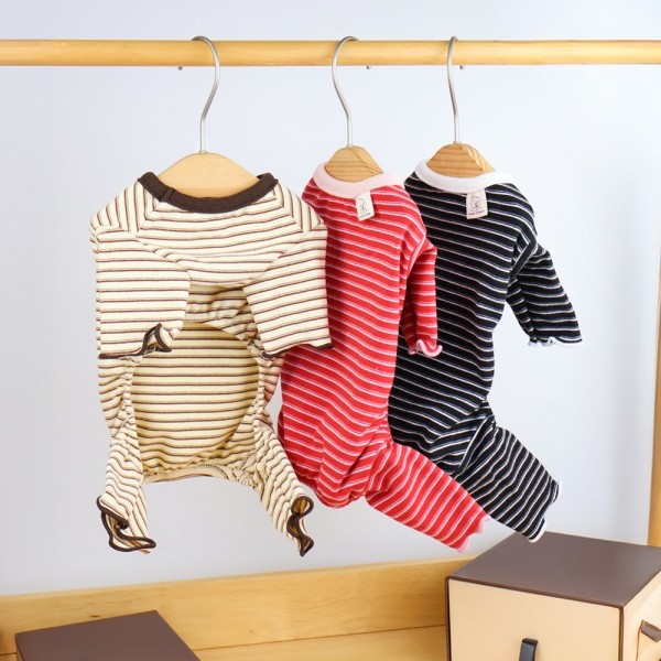 페오펫몰,그루밍독 반려동물 곰라벨 스트라이프 신축성 올인원 S-2XL, 3colors