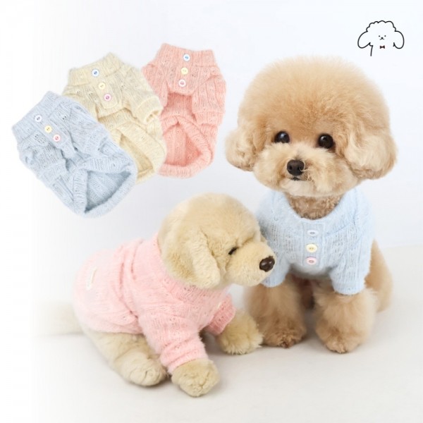 페오펫몰,그루밍독 반려동물 젤리 삼색단추 니트 S-2XL, 3colors