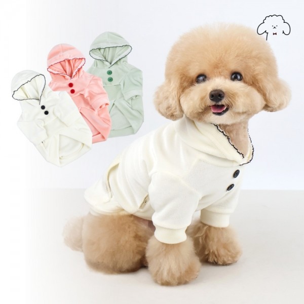 페오펫몰,그루밍독 반려동물 투버튼 벨벳 후드 티셔츠 S-XL, 3colors