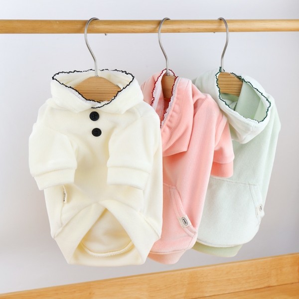 페오펫몰,그루밍독 반려동물 투버튼 벨벳 후드 티셔츠 S-XL, 3colors