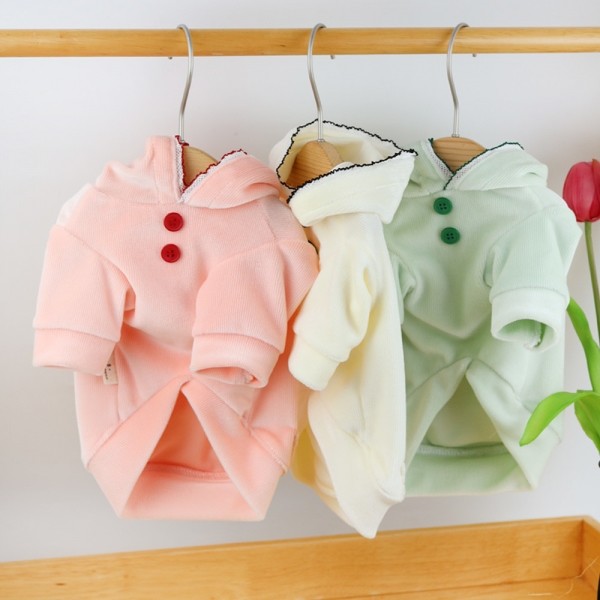 페오펫몰,그루밍독 반려동물 투버튼 벨벳 후드 티셔츠 S-XL, 3colors