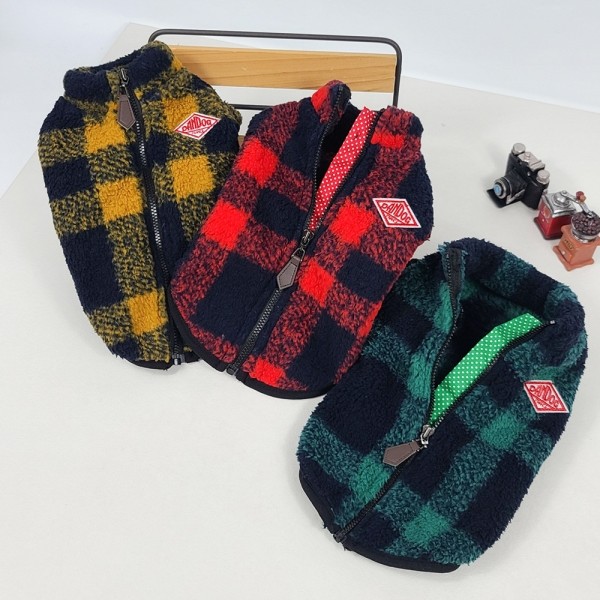 페오펫몰,그루밍독 반려동물 체크후리스 자켓 S-2XL, 3colors