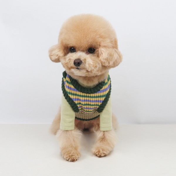 페오펫몰,그루밍독 반려동물 스트라이프 솜털단추 니트 조끼 S-2XL, 2colors