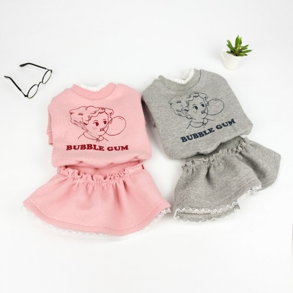 페오펫몰,그루밍독 반려동물 순면 풍선껌 맨투맨/치마 S-2XL, 2colors