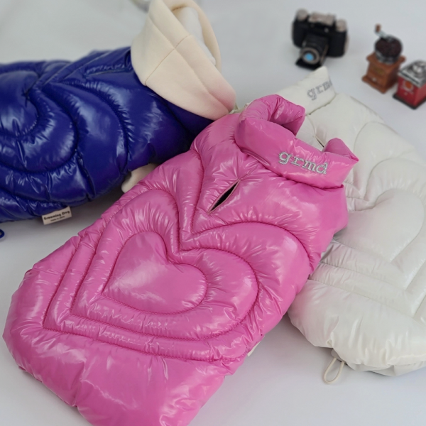페오펫몰,그루밍독 반려동물 커플룩 하트 패딩 조끼 자켓 S-2XL, 3colors & 견주용 패딩조끼