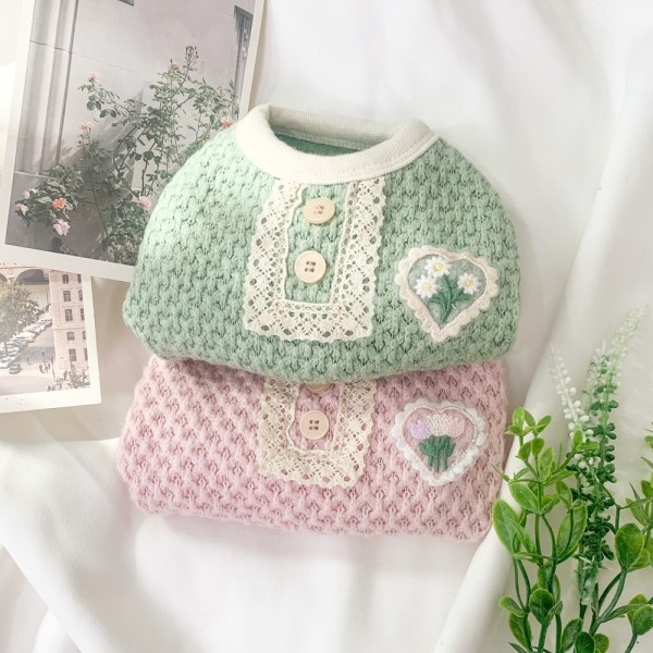 페오펫몰,그루밍독 반려동물 트리플 플라워 간절기 니트 S-2XL, 2colors
