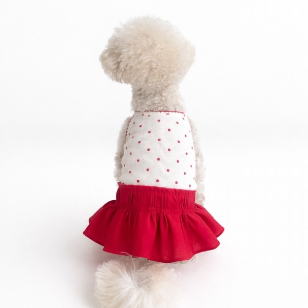 페오펫몰,그루밍독 반려동물 레드도트 원피스 S-XL, 2 colors