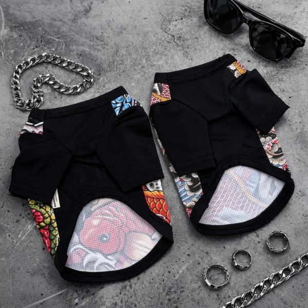 페오펫몰,반려동물 힙합 쿨에버 티셔츠 이레즈미 문신 그래피티 패턴 S-2XL, 2colors