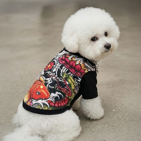 페오펫몰,반려동물 힙합 쿨에버 티셔츠 이레즈미 문신 그래피티 패턴 S-2XL, 2colors