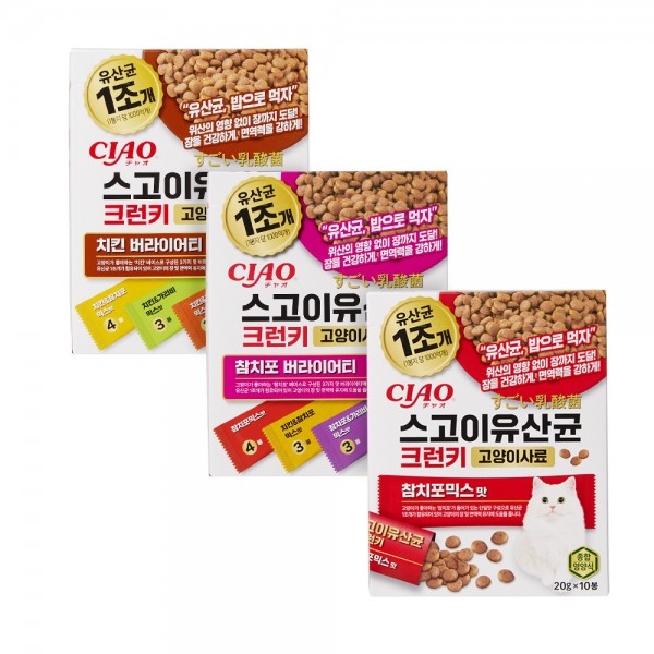 페오펫몰,이나바 CIAO 챠오 스고이 유산균 크런키 고양이 사료 200g (3가지 맛)